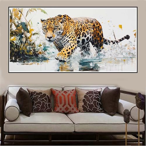 Malen Nach Zahlen Groß XXL 140x70cm Leopard Malen Nach Zahlen Erwachsene Tier, Malen Nach Zahlen Erwachsene Leinwand AnfäNger, Acrylfarbe Ölgemälde Set, Bastelset Frauen für Home Decor, Rahmenlos -36 von Lezewege