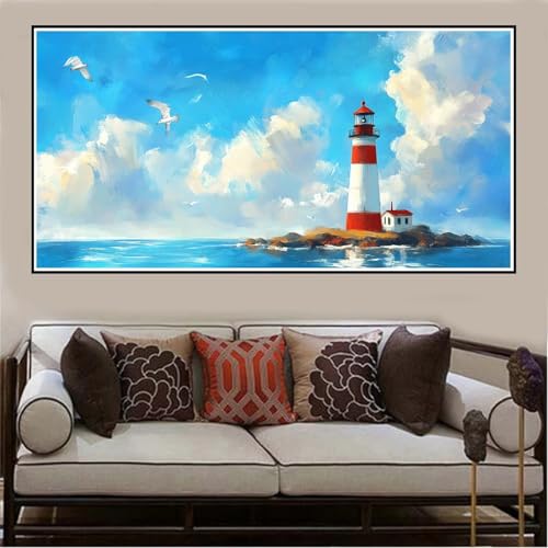 Malen Nach Zahlen Groß XXL 140x70cm Leuchtturm Malen Nach Zahlen Erwachsene Meer, Malen Nach Zahlen Erwachsene Leinwand AnfäNger, Acrylfarbe Ölgemälde Set, Bastelset Frauen für Home Decor -90 von Lezewege