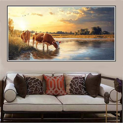 Malen Nach Zahlen Groß XXL 140x70cm Milchkuh Malen Nach Zahlen Erwachsene Meer, Malen Nach Zahlen Erwachsene Leinwand AnfäNger, Acrylfarbe Ölgemälde Set, Bastelset Frauen für Home Decor -1095 von Lezewege