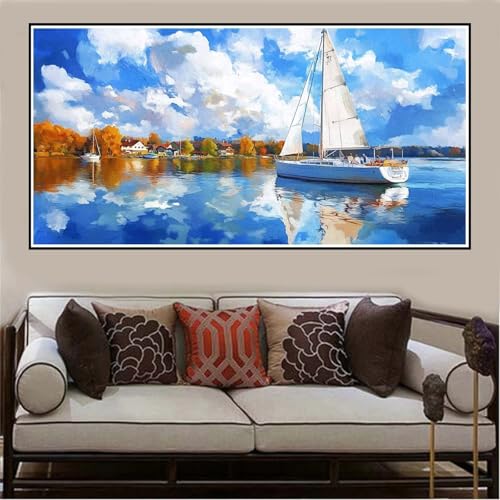 Malen Nach Zahlen Groß XXL 140x70cm Segelboot Malen Nach Zahlen Erwachsene Landschaft, Malen Nach Zahlen Erwachsene Leinwand AnfäNger, Acrylfarbe Ölgemälde Set, Bastelset Frauen für Home Decor -132 von Lezewege