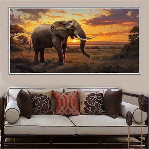 Malen Nach Zahlen Groß XXL 160x80cm Elefant Malen Nach Zahlen Erwachsene Sonnenuntergang, Malen Nach Zahlen Erwachsene Leinwand AnfäNger, Acrylfarbe Ölgemälde Set, Bastelset Frauen für Home Decor -88 von Lezewege