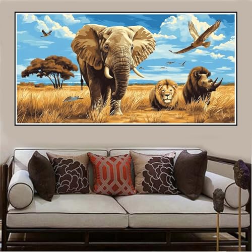 Malen Nach Zahlen Groß XXL 160x80cm Elefant Malen Nach Zahlen Erwachsene Tier, Malen Nach Zahlen Erwachsene Leinwand AnfäNger, Acrylfarbe Ölgemälde Set, Bastelset Frauen für Home Decor, Rahmenlos -85 von Lezewege