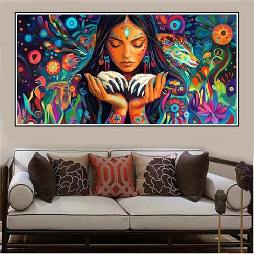 Malen Nach Zahlen Groß XXL 160x80cm Frau Malen Nach Zahlen Erwachsene Stamm, Malen Nach Zahlen Erwachsene Leinwand AnfäNger, Acrylfarbe Ölgemälde Set, Bastelset Frauen für Home Decor, Rahmenlos -1132 von Lezewege