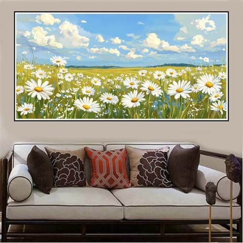 Malen Nach Zahlen Groß XXL 160x80cm Gänseblümchen Malen Nach Zahlen Erwachsene Landschaft, Malen Nach Zahlen Erwachsene Leinwand AnfäNger, Acrylfarbe Ölgemälde Set, Bastelset Frauen für Home Decor -79 von Lezewege