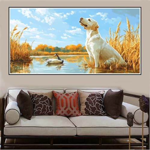 Malen Nach Zahlen Groß XXL 160x80cm Landschaft Malen Nach Zahlen Erwachsene Hund, Malen Nach Zahlen Erwachsene Leinwand AnfäNger, Acrylfarbe Ölgemälde Set, Bastelset Frauen für Home Decor -148 von Lezewege