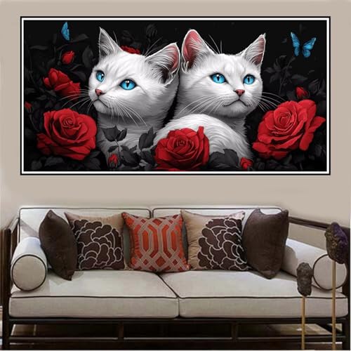 Malen Nach Zahlen Groß XXL 40x20cm Katze Malen Nach Zahlen Erwachsene Rose, Malen Nach Zahlen Erwachsene Leinwand AnfäNger, Acrylfarbe Ölgemälde Set, Bastelset Frauen für Home Decor, Rahmenlos -856 von Lezewege