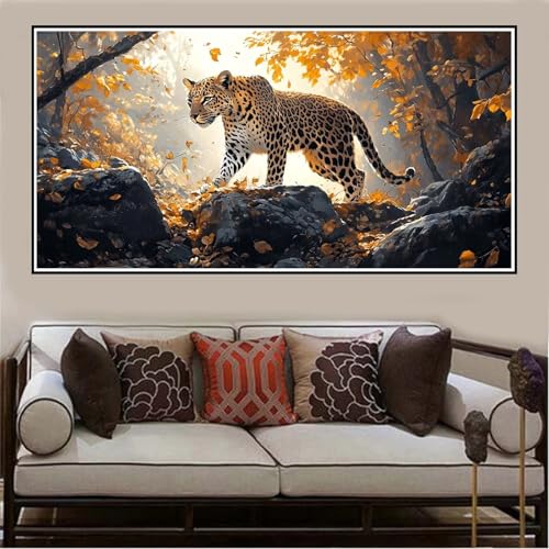 Malen Nach Zahlen Groß XXL 40x20cm Leopard Malen Nach Zahlen Erwachsene Tier, Malen Nach Zahlen Erwachsene Leinwand AnfäNger, Acrylfarbe Ölgemälde Set, Bastelset Frauen für Home Decor, Rahmenlos -37 von Lezewege