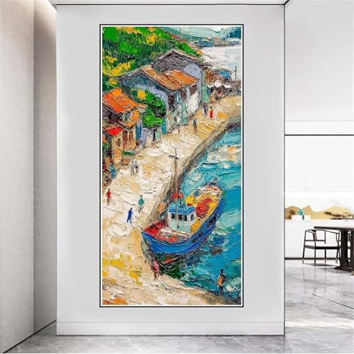 Malen Nach Zahlen Groß XXL 40x20cm Meer Malen Nach Zahlen Erwachsene Kleine Stadt, Malen Nach Zahlen Erwachsene Leinwand AnfäNger, Acrylfarbe Ölgemälde Set, Bastelset Frauen für Home Decor -1042 von Lezewege