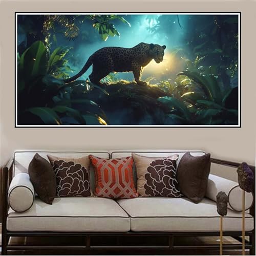 Malen Nach Zahlen Groß XXL 60x30cm Leopard Malen Nach Zahlen Erwachsene Tier, Malen Nach Zahlen Erwachsene Leinwand AnfäNger, Acrylfarbe Ölgemälde Set, Bastelset Frauen für Home Decor, Rahmenlos -35 von Lezewege