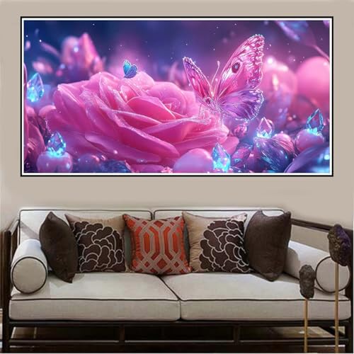 Malen Nach Zahlen Groß XXL 60x30cm Rosa Malen Nach Zahlen Erwachsene Blume, Malen Nach Zahlen Erwachsene Leinwand AnfäNger, Acrylfarbe Ölgemälde Set, Bastelset Frauen für Home Decor, Rahmenlos -143 von Lezewege