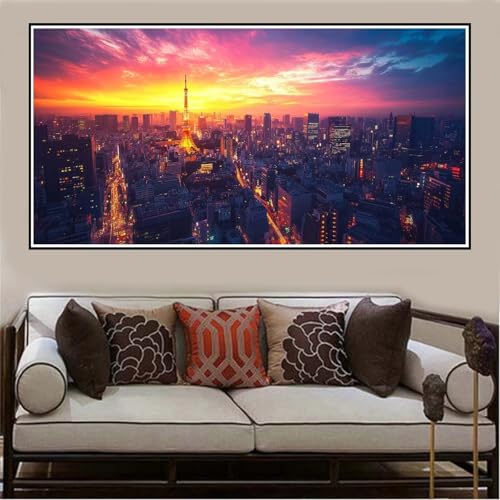 Malen Nach Zahlen Groß XXL 60x30cm Stadt Malen Nach Zahlen Erwachsene Himmel, Malen Nach Zahlen Erwachsene Leinwand AnfäNger, Acrylfarbe Ölgemälde Set, Bastelset Frauen für Home Decor, Rahmenlos -65 von Lezewege