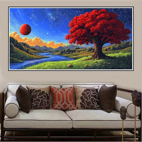 Malen Nach Zahlen Groß XXL 80x40cm Baum Malen Nach Zahlen Erwachsene Landschaft, Malen Nach Zahlen Erwachsene Leinwand AnfäNger, Acrylfarbe Ölgemälde Set, Bastelset Frauen für Home Decor -1305 von Lezewege