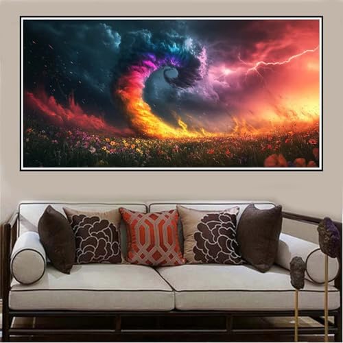 Malen Nach Zahlen Groß XXL 80x40cm Himmel Malen Nach Zahlen Erwachsene Blitz, Malen Nach Zahlen Erwachsene Leinwand AnfäNger, Acrylfarbe Ölgemälde Set, Bastelset Frauen für Home Decor, Rahmenlos -1323 von Lezewege