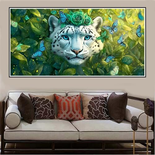 Malen Nach Zahlen Groß XXL 80x40cm Leopard Malen Nach Zahlen Erwachsene Blume, Malen Nach Zahlen Erwachsene Leinwand AnfäNger, Acrylfarbe Ölgemälde Set, Bastelset Frauen für Home Decor, Rahmenlos -39 von Lezewege