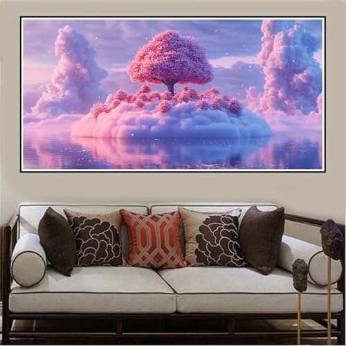 Malen Nach Zahlen Groß XXL 80x40cm Rosa Baum Malen Nach Zahlen Erwachsene Landschaft, Malen Nach Zahlen Erwachsene Leinwand AnfäNger, Acrylfarbe Ölgemälde Set, Bastelset Frauen für Home Decor -147 von Lezewege