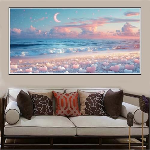 Malen Nach Zahlen Groß XXL 80x40cm Rosa Malen Nach Zahlen Erwachsene Strand, Malen Nach Zahlen Erwachsene Leinwand AnfäNger, Acrylfarbe Ölgemälde Set, Bastelset Frauen für Home Decor, Rahmenlos -141 von Lezewege