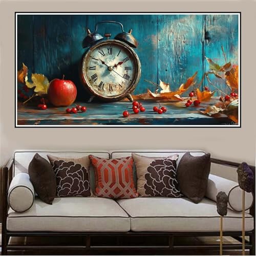 Malen Nach Zahlen Groß XXL 80x40cm Uhr Malen Nach Zahlen Erwachsene Retro, Malen Nach Zahlen Erwachsene Leinwand AnfäNger, Acrylfarbe Ölgemälde Set, Bastelset Frauen für Home Decor, Rahmenlos -1302 von Lezewege