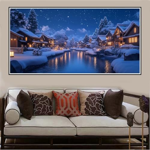 Malen Nach Zahlen Groß XXL 80x40cm Winter Malen Nach Zahlen Erwachsene Häuser, Malen Nach Zahlen Erwachsene Leinwand AnfäNger, Acrylfarbe Ölgemälde Set, Bastelset Frauen für Home Decor, Rahmenlos -96 von Lezewege