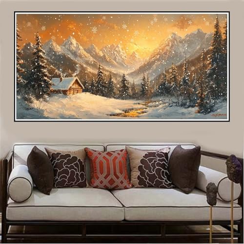 Malen Nach Zahlen Winter, Malen Nach Zahlen Erwachsene Berg DIY Handgemalt Ölgemälde Kit für Anfänger Mit 3-Pinseln und Acrylfarbe, Kreativ Set für Erwachsene, Deko Wohnzimmer, Rahmenlos 120x60cm-102 von Lezewege