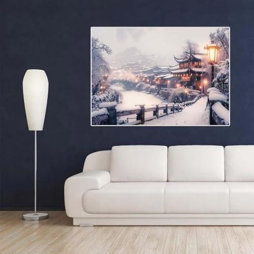 Diamond Painting, Diamant Painting Bilder Schnee Stadt Full 5D DIY Diamond Painting Erwachsene Kits, Diamant Kunst Malen nach Zahlen Diamant Anfänger Kinder Set, Home Wand Dekor Gifts 90x120cm L749 von Leznzen