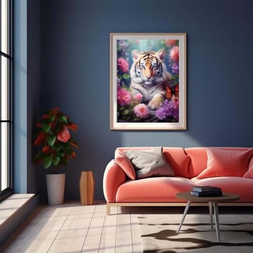 Diamond Painting, Diamant Painting Bilder Tiger Blume Full 5D DIY Diamond Painting Erwachsene Kits, Diamant Kunst Malen nach Zahlen Diamant Anfänger Kinder Set, Home Wand Dekor Gifts 100x120cm L723 von Leznzen