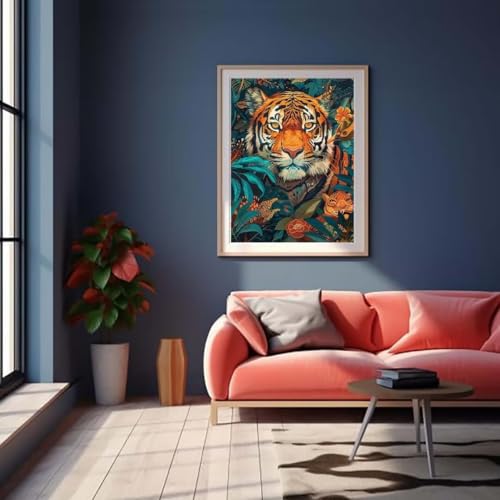 Diamond Painting, Diamant Painting Bilder Tiger Blume Full 5D DIY Diamond Painting Erwachsene Kits, Diamant Kunst Malen nach Zahlen Diamant Anfänger Kinder Set, Home Wand Dekor Gifts 40x60cm L675 von Leznzen