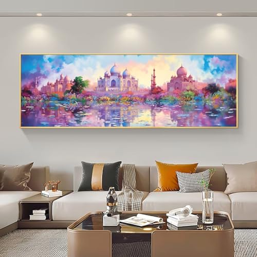 Diamond Painting Erwachsene Schloss-Stadt, DIY 5D Diamant Painting Bilder Großes XXL 45x120 cm/18x48 Inch, Full Quadrat Drill Diamond Art Kinder Diamant Malerei Kits, Home Wand Dekor Geschenk M-590 von Leznzen