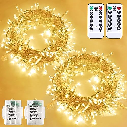 2x40LEDs Batteriebetriebene Lichterketten mit Fernbedienung & Timer&wasserdicht, 8 Modi, 16.4 Fuß, Lichterketten für Schlafzimmer, Party, Weihnachtsbaum, Innen- und Außendekoration (Warm weiß) von Lezonic