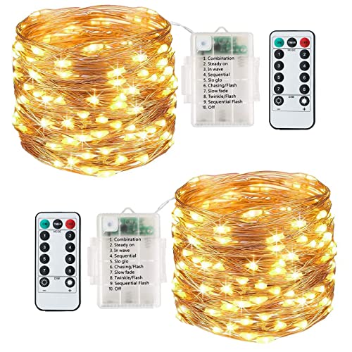 Lezonic [2 Pack 120 LED Lichterkette Batterie, 12m / 8 Modi, Lichterkette Kupferdraht Wasserdichte IP65 für Party weihnachtsdeko Hochzeit (Warmweiß) von Lezonic