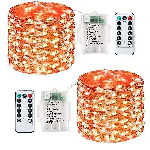 Lezonic Batterie Lichterkette, 2 Pack 120LED Lichterkette Batteriebetrieben, 8 Modi Kupferdraht Lichterkette Wasserdicht für Innen/Außen Schlafzimmer Party Hochzeit Weihnachten Dekoration (Orange) von Lezonic