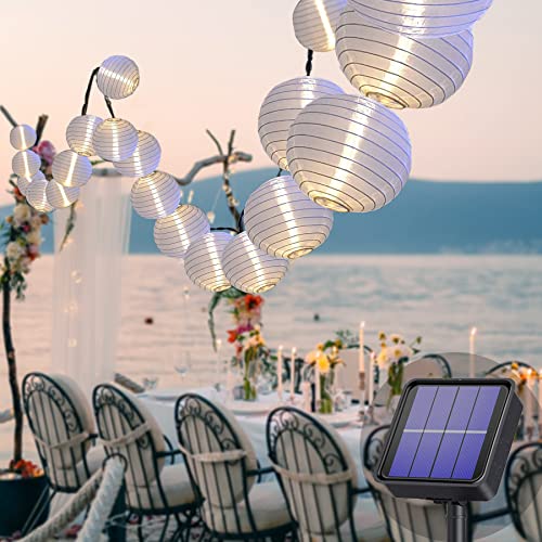 Lezonic solar lichterkette aussen lampions, 8 Meter 30 LED Laternen 8 Modi Wasserdicht solar lichterkette weiß für balkon deko,Garten, Hof, Hochzeit,Fest Deko (Kaltes Weiß) von Lezonic