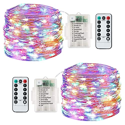 Lichterkette Batterie, 2er Pack 13M 120LEDs Lichterkette Wasserdicht, mit 8 Modi Fernbedienung Innen / Außen Lichterkette für Garten, Hochzeit, Party, Festival, Weihnachtsdekoration (Mehrfarbig) von Lezonic