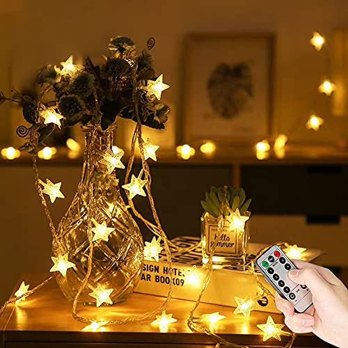 Lichterkette Batterie 7M 60LED Sterne Lichterketten mit Fernbedienung 8 Modi Wasserdicht Außen Innen Weihnachten Lichterketten für Zimmer Party Garten DIY Deko Warmweiß von Lezonic