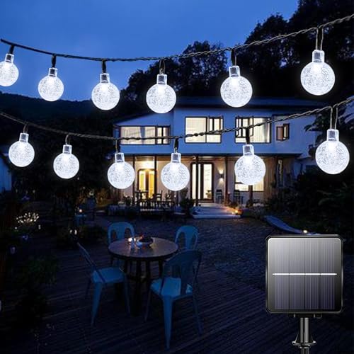 Solar lichterkette aussen, 50 LED 7M lichterkette solar lampions außen wetterfest 8 Modi Außer/Innen lampions solar außen für Garten, Bäume, Weihnachten, Hochzeiten, Partys (Klares Weiß) von Lezonic