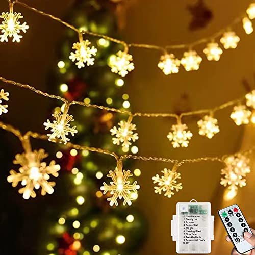 Lezonic Weihnachten Lichterkette Batterie Schneeflocke 7M 60LED Lichterketten mit Fernbedienung 8 Modi Wasserdicht Außen Innen Lichterketten für Zimmer Party Balkon DIY Deko Warmweiß von Lezonic