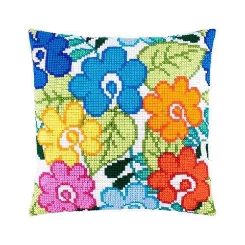 Lfynior Kreuzstich Kissen Set Blume Stickkissen mit Muster 45X45cm Stickpackung Stickset Kreuzstich Kissen zum Basteln Stickkissen Stickpackung mit Vorgedruckt Kreuzstichmotiv von Lfynior