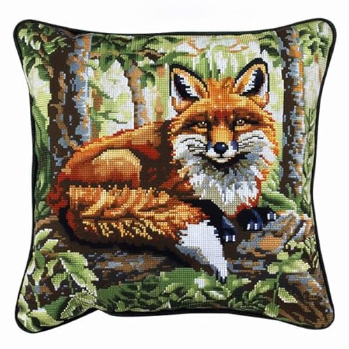 Lfynior Kreuzstich Kissen Set Fuchs Stickkissen zum Selbersticken 45X45cm Stickpackung Stickset Kreuzstich Kissen zum Basteln Stickkissen Stickpackung mit Vorgedruckt Kreuzstichmotiv von Lfynior