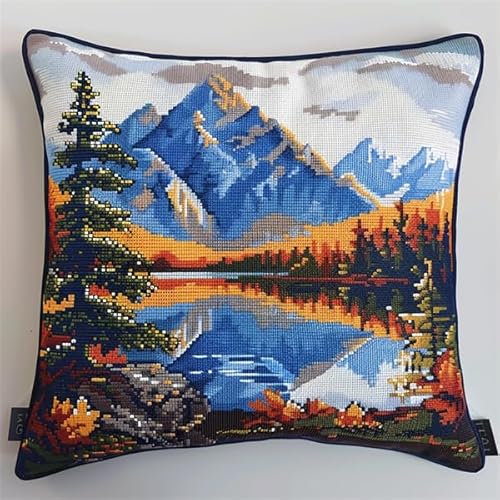 Lfynior Kreuzstich Kissen Set Vorgedruckt Landschaft Stickkissen zum Selbersticken 45X45cm Stickpackung Stickset Kreuzstich Kissen zum Basteln Stickkissen Stickpackung mit Vorgedruckt Kreuzstichmotiv von Lfynior