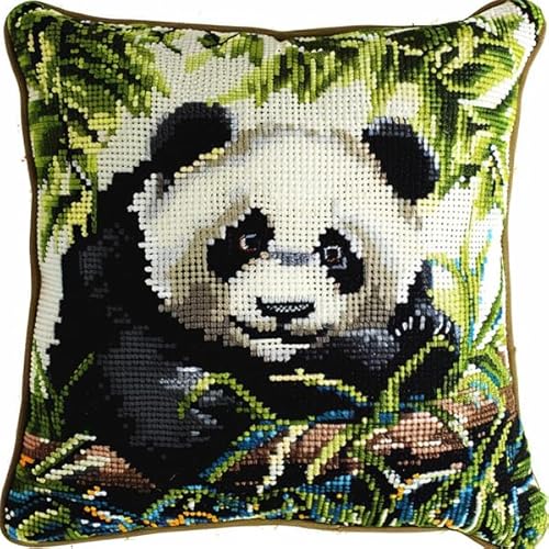 Lfynior Kreuzstich Kissen Set Vorgedruckt Panda Stickkissen zum Selbersticken 45X45cm Stickpackung Stickset Kreuzstich Kissen zum Basteln Stickkissen Stickpackung mit Vorgedruckt Kreuzstichmotiv von Lfynior