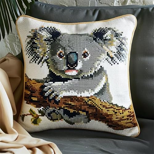 Lfynior Kreuzstichkissen Set Koala Stickkissen mit Muster 45X45cm Stickpackung Stickset Kreuzstich Kissen zum Basteln Stickkissen Stickpackung mit Vorgedruckt Kreuzstichmotiv von Lfynior