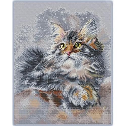 Lfynior Kreuzstickerei Set Katze 14CT Stickerei-Set 30cmX40cm DIY Vorgedruckt Stickbilder Handwerk Home Decor Starter-Set für Wandkunst-Heimdekoration von Lfynior