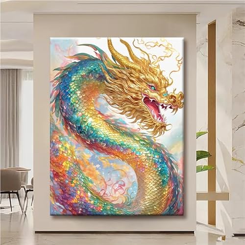 Lfynior Stickpackung Kreuzstich Drachen 14CT Stickerei-Kreuzstich-Set 40cmX50cm DIY Vorgedruckt Stickbilder Stickset Handwerk Home Decor Starter-Set für Wandkunst-Heimdekoration von Lfynior