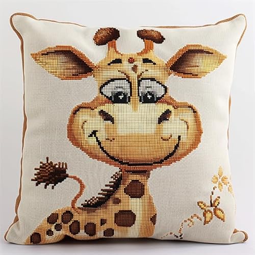 Lfynior Stickset für Kreuzstichkissen Giraffe Stickkissen zum Selbersticken 45X45cm Stickpackung Stickset Kreuzstich Kissen zum Basteln Stickkissen Stickpackung mit Vorgedruckt Kreuzstichmotiv von Lfynior