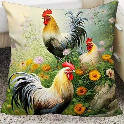 Lfynior Stickset für Kreuzstichkissen Huhn Stickkissen mit Muster 45X45cm Stickpackung Stickset Kreuzstich Kissen zum Basteln Stickkissen Stickpackung mit Vorgedruckt Kreuzstichmotiv von Lfynior