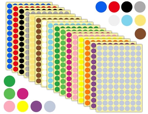 Lhbwhiz 1536 Stück Runde Punktaufkleber,Bunt selbstklebende Punktaufkleber,16 Farben Bunt Runde Klebepunkte Etiketten Markierungspunkte Punktaufkleber(16mm) von Lhbwhiz