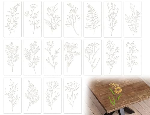 Lhbwhiz 18 Stück Blatt Blätter Schablone,Wiederverwendbar Malen Stencil,Malerei Zeichenschablonen,Blattmalerei Malschablonen,für DIY Fotoalbum Scrapbooking Wand Dekoration von Lhbwhiz