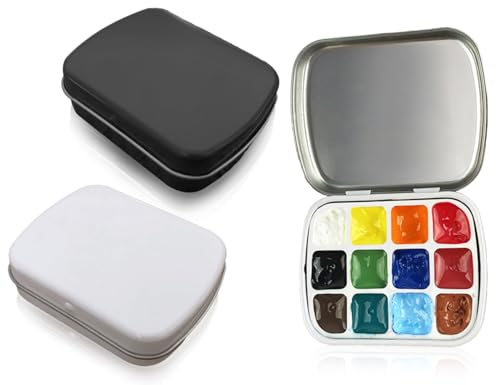 Lhbwhiz 2 Set Leere Aquarellpalette Malkasten, 12 Mulden luftdicht Palettenbox, Empty Reise Tragbare Aquarellpalette, Metallkasten für DIY Reise Aquarellpalette von Lhbwhiz