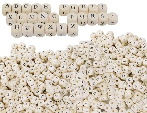 Lhbwhiz 300 Stück Holzbuchstaben Perlen,A bis Z Holz Buchstabenperlen,Natur Würfel buchstaben Holzperlen,Mini Alphabet Beads,für Armbänder Schmuck DIY Herstellung(10 * 10mm) von Lhbwhiz