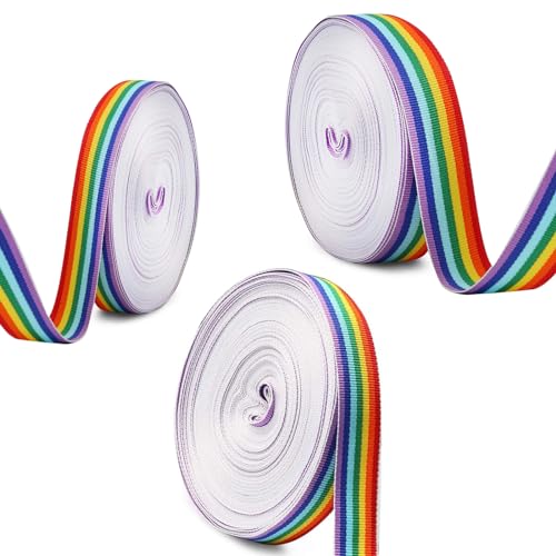 3 Rollen Regenbogen Band Grosgrain, Regenbogen Band, Mehrfarbiges Ripsband, zum Verpacken von Geschenken, DIY Handwerk Nähen, 20m/Rollen von Lhdfyqt