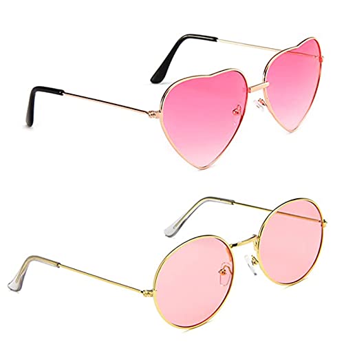 Lhdfyqt 2 Stücke Brille Rosa Runde Hippie, Hippie Sonnenbrillen, Runde Hippie Brille, Hippie Kostüm Brille, für Kinder Herren Damen Brille, Rose Gold Rahmen von Lhdfyqt